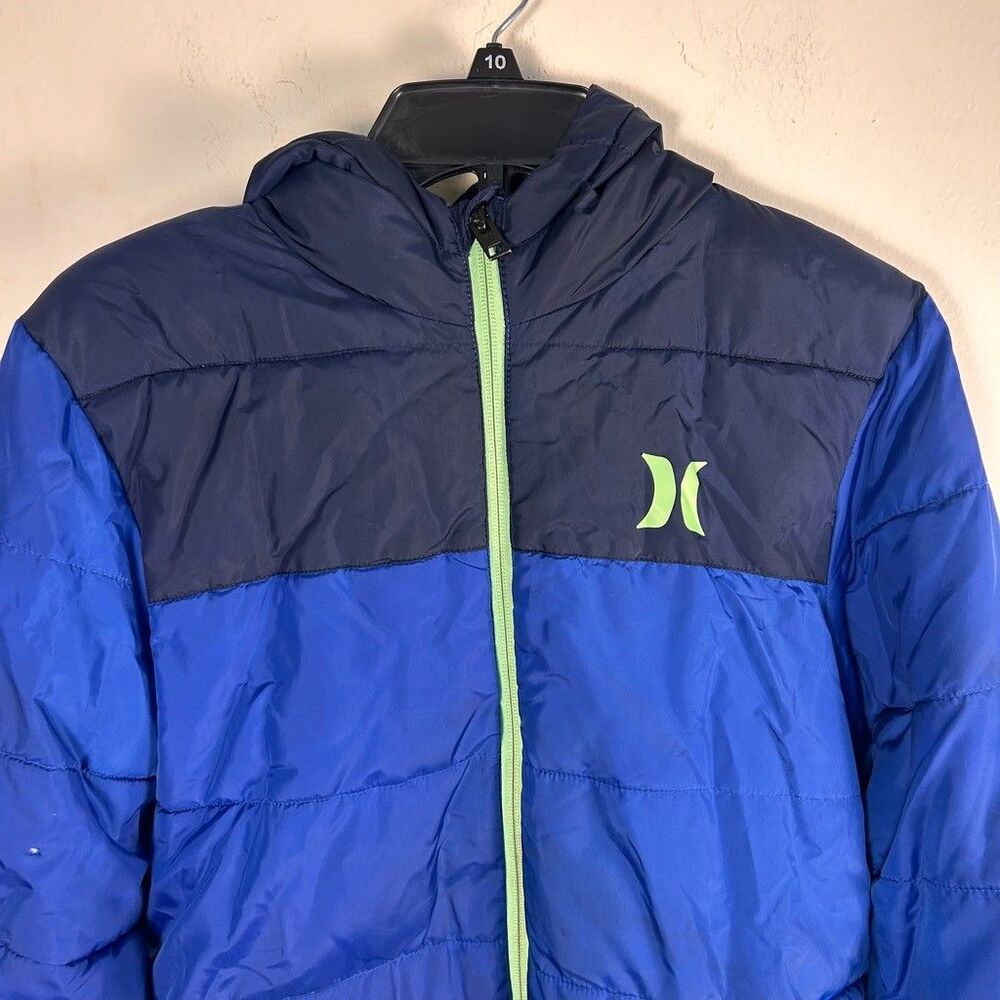 Hurley Boys Puffer Jacket Size L 12-13 Years Blue Navy Hooded Full Zip Coat - Picture 3 of 10